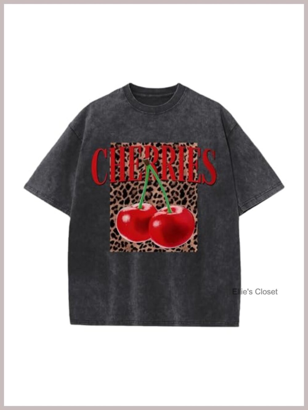 Oversized Cherry Graphic Tee Women Vintage Acid Wash Crewneck Streetwear Fruit